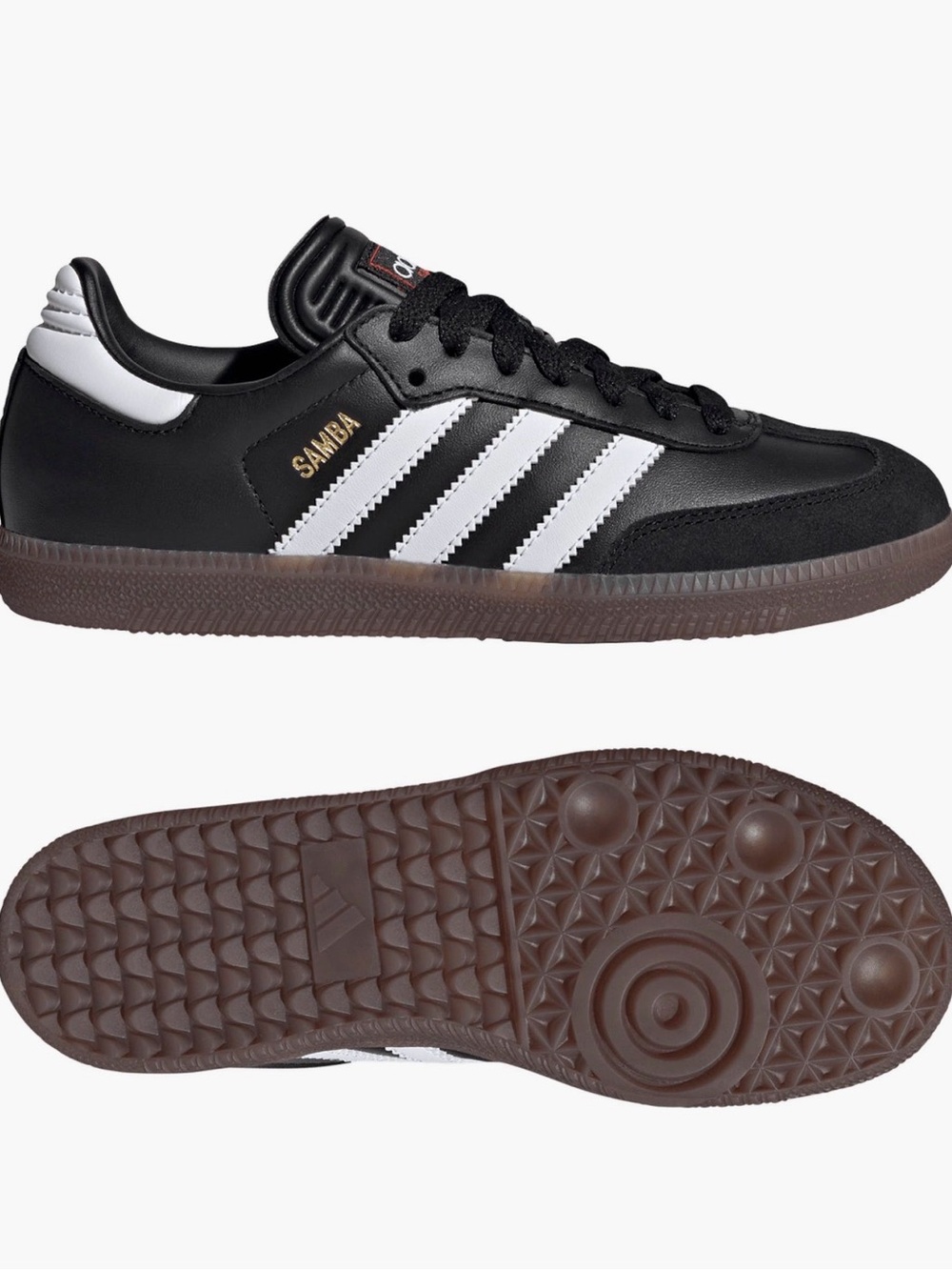 adidas big kid girls/ boys Samba sneaker Black with White Stripes